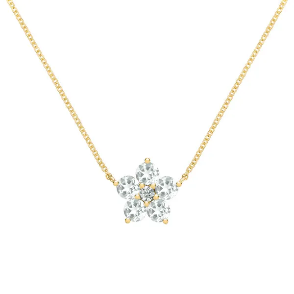 Personalized Greenwich Flower Birthstone & Diamond Necklace in 14k Gold sold by Haverhill