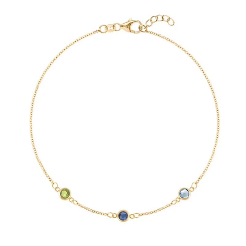 Personalized Classic 3 Birthstone Bracelet in 14k Gold sold by Haverhill