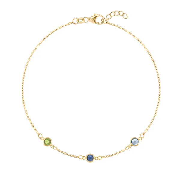 Personalized Classic 3 Birthstone Bracelet in 14k Gold sold by Haverhill