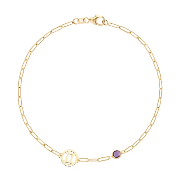 Personalized Zodiac & Birthstone Adelaide Mini Bracelet in 14k Gold sold by Haverhill