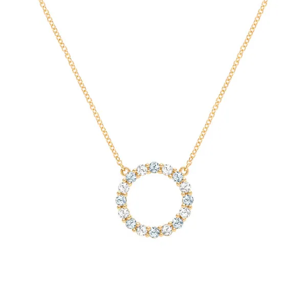 Personalized Rosecliff Circle Birthstone Necklace in 14k Gold sold by Haverhill