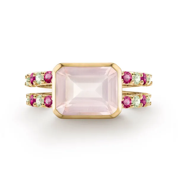 Personalized Warren Horizontal Birthstone Ring with Accent Stones in 14k Gold sold by Haverhill