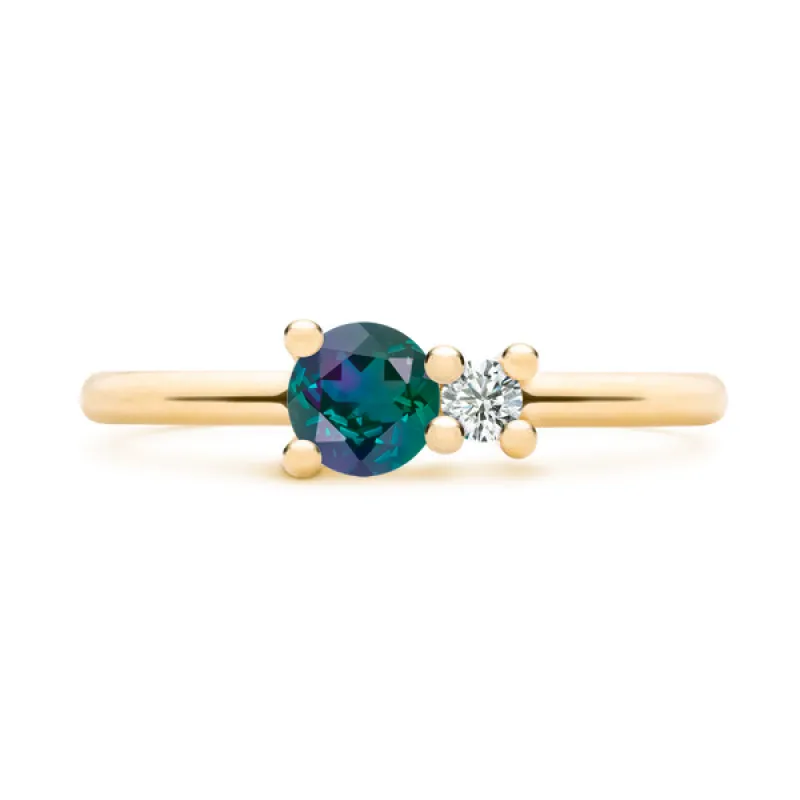 Personalized Greenwich Solitaire Birthstone & Diamond Ring in 14k Gold sold by Haverhill