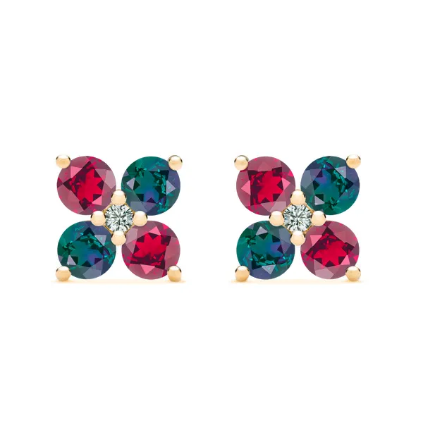 Personalized Greenwich 4 Birthstone & Diamond Earrings in 14k Gold sold by Haverhill