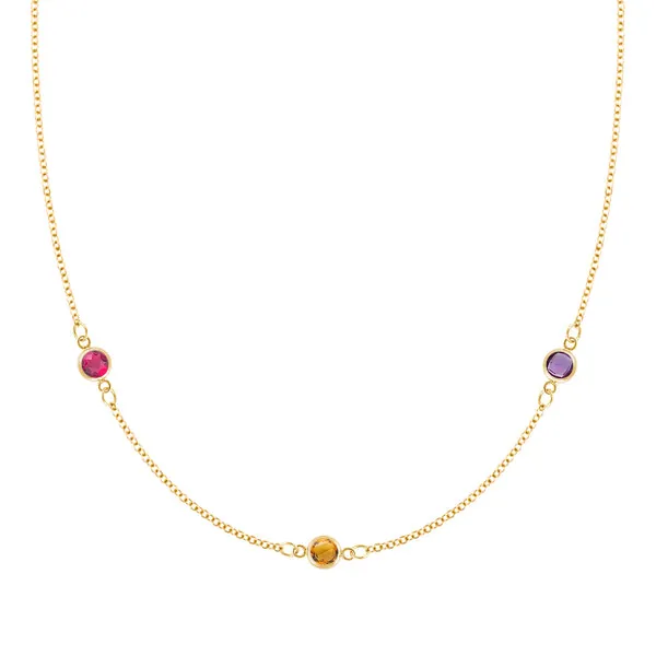 Personalized Classic 3 Birthstone Necklace in 14k Gold sold by Haverhill