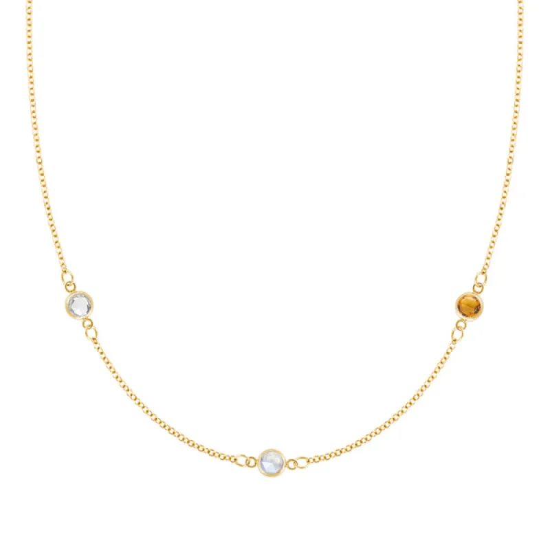 Personalized Classic 3 Birthstone Necklace in 14k Gold sold by Haverhill