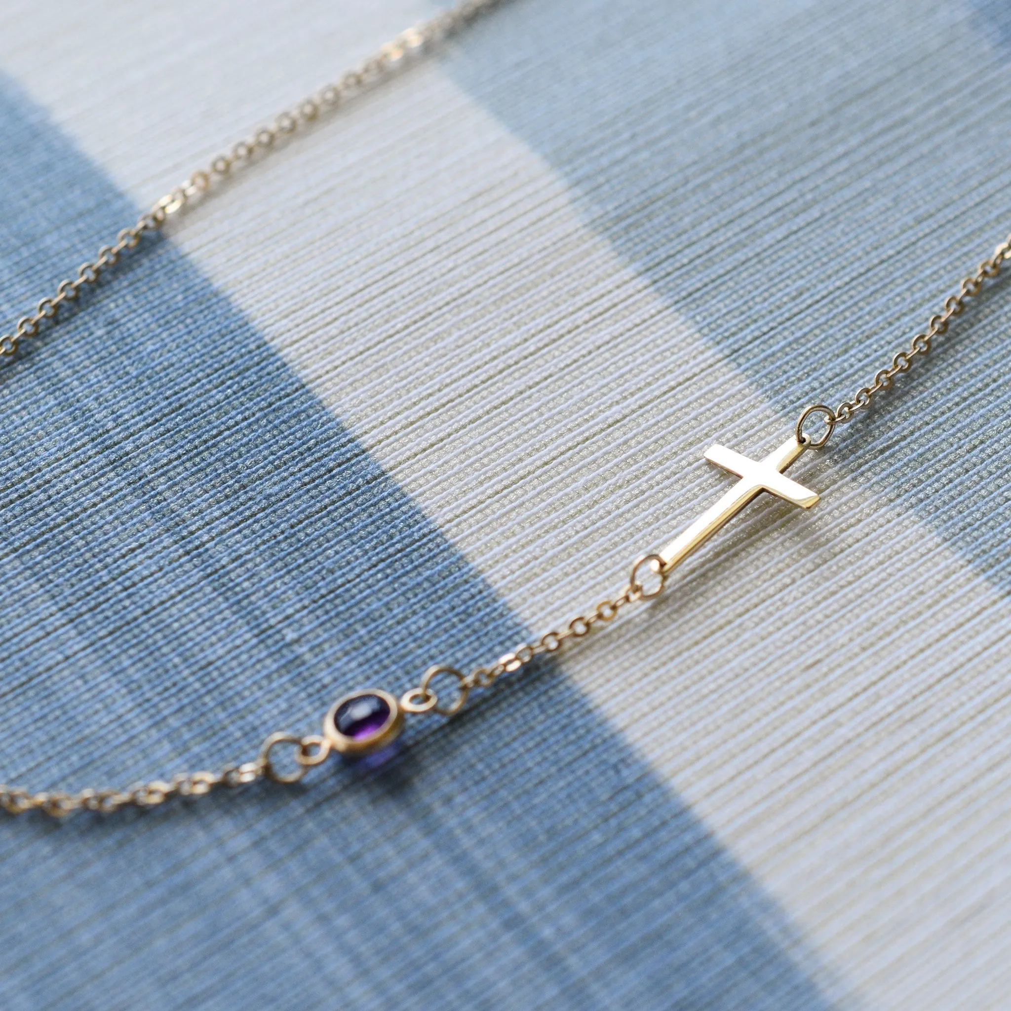 Personalized Classic Cross & 1 Birthstone Bracelet in 14k Gold sold by Haverhill product image thumbnail 3