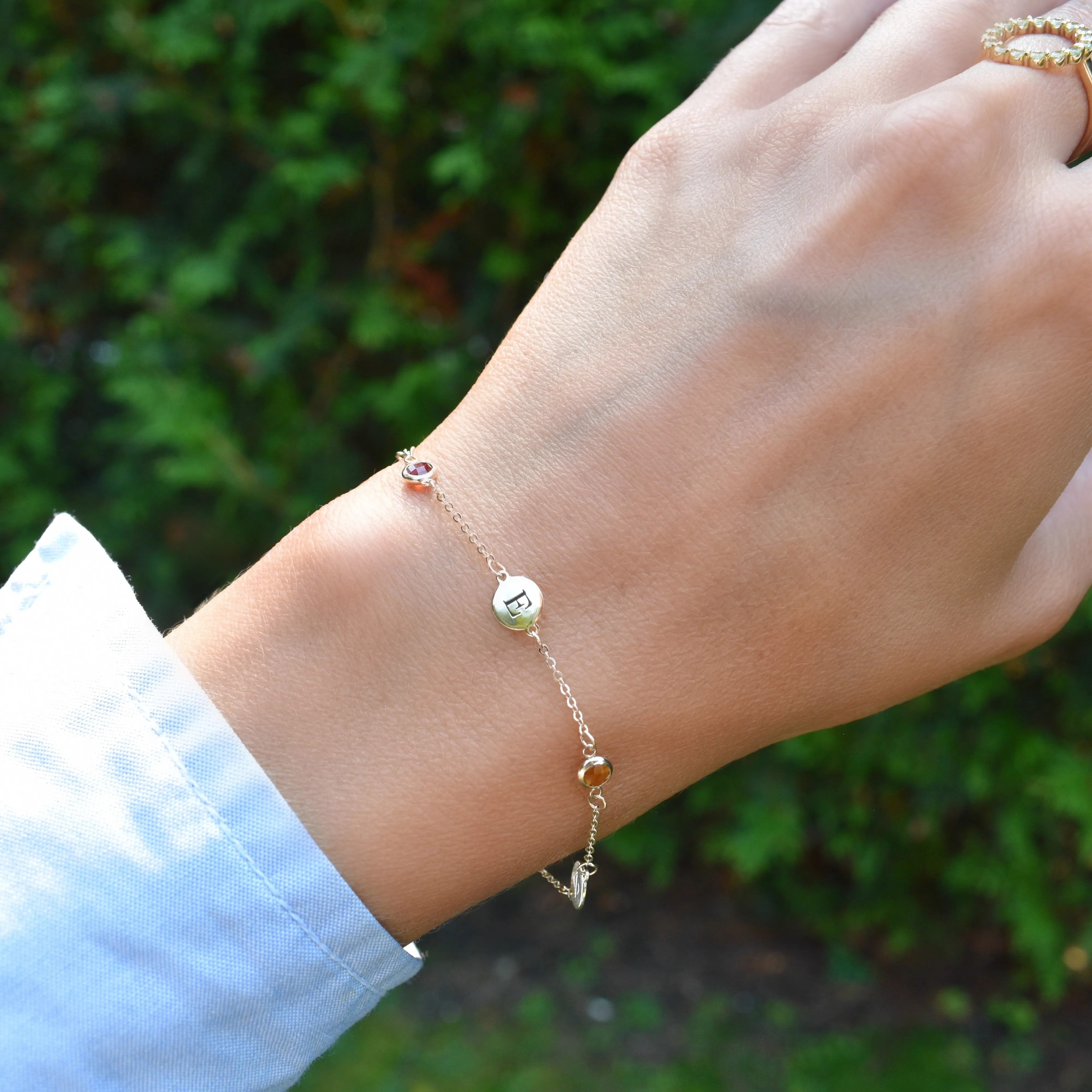 Personalized Classic 3 Letter & 3 Birthstone Bracelet in 14k Gold sold by Haverhill product image thumbnail 2