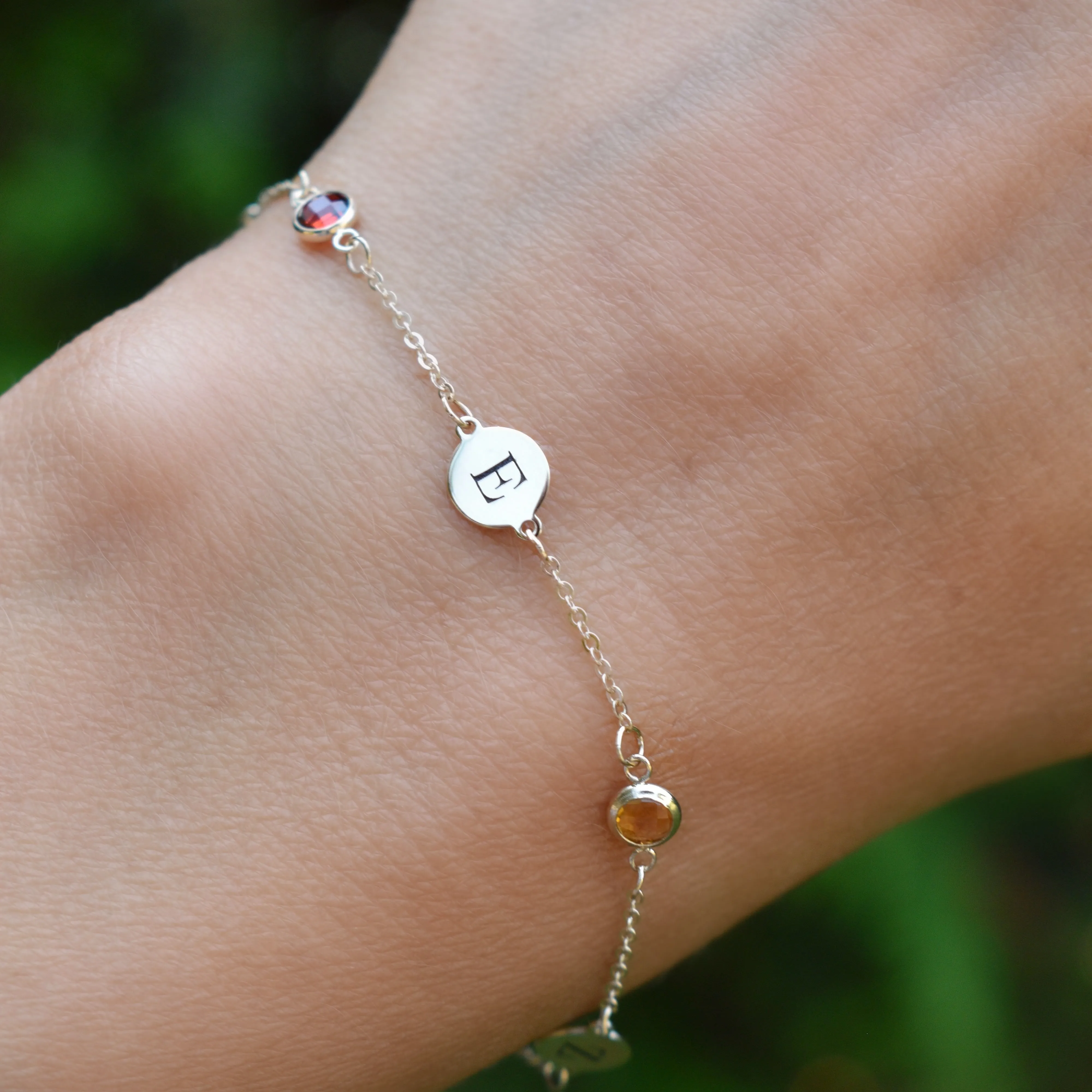 Personalized Classic 3 Letter & 3 Birthstone Bracelet in 14k Gold sold by Haverhill product image thumbnail 3