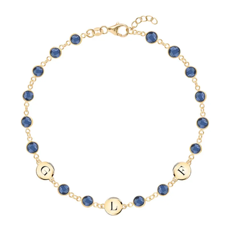 Personalized Newport 3 Letter Birthstone Bracelet in 14k Gold sold by Haverhill