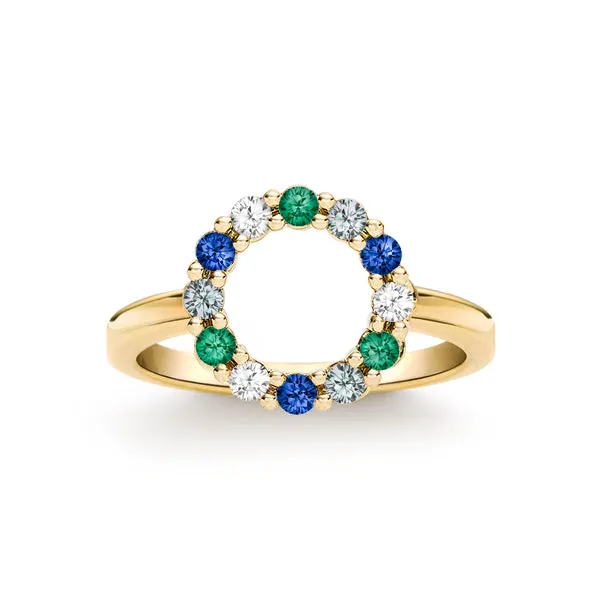 Personalized Rosecliff Small Circle Birthstone Ring in 14k Gold sold by Haverhill