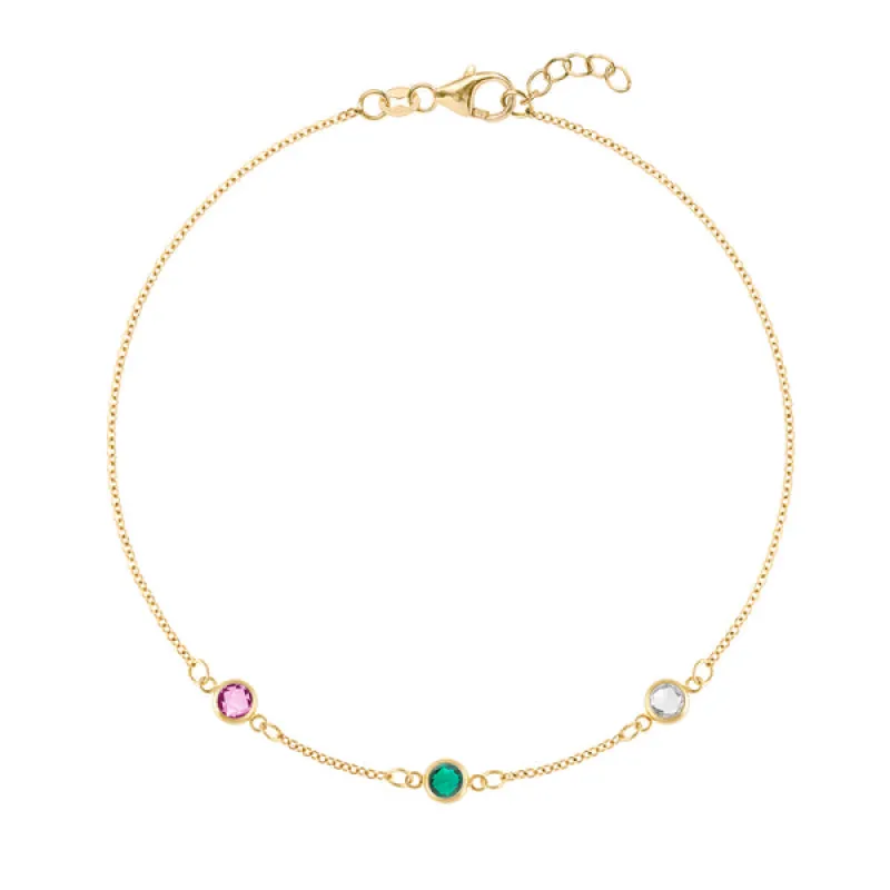 Personalized Classic 3 Birthstone Bracelet in 14k Gold sold by Haverhill