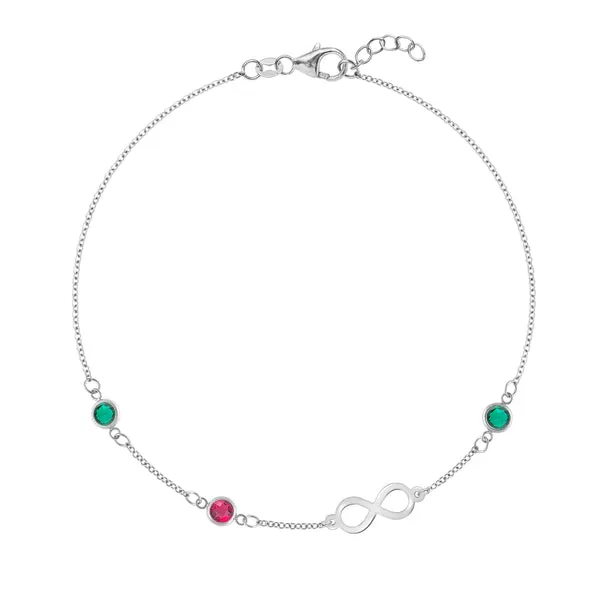 Personalized Classic Infinity & 3 Birthstone Bracelet in 14k Gold sold by Haverhill