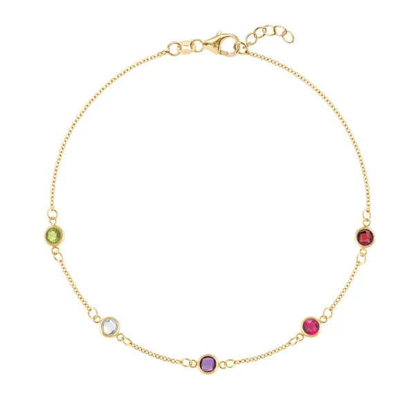 Personalized Classic 5 Birthstone Bracelet in 14k Gold sold by Haverhill
