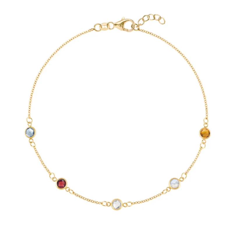 Personalized Classic 5 Birthstone Bracelet in 14k Gold sold by Haverhill