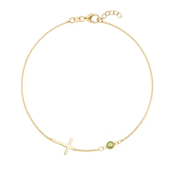 Personalized Classic Cross & 1 Birthstone Bracelet in 14k Gold sold by Haverhill