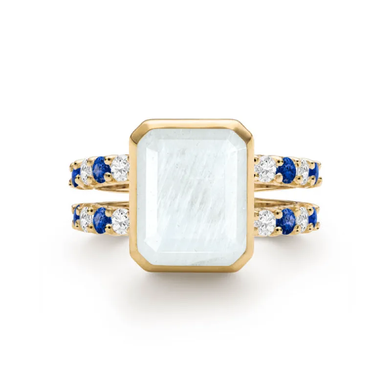 Personalized Warren Vertical Birthstone Ring with Accent Stones in 14k Gold sold by Haverhill