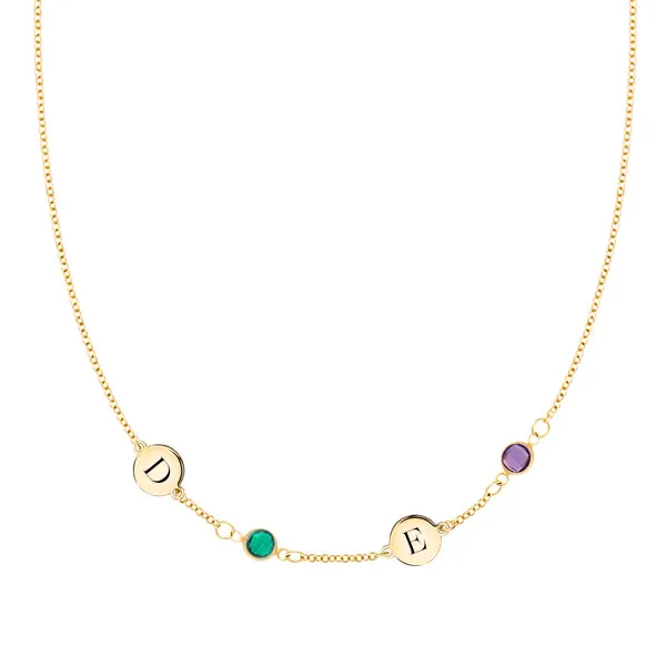 Personalized Classic 2 Letter & 2 Birthstone Necklace in 14k Gold (Single Spacing) sold by Haverhill