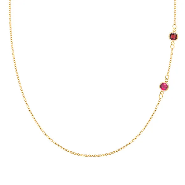 Personalized Classic 2 Birthstone Necklace in 14k Gold sold by Haverhill