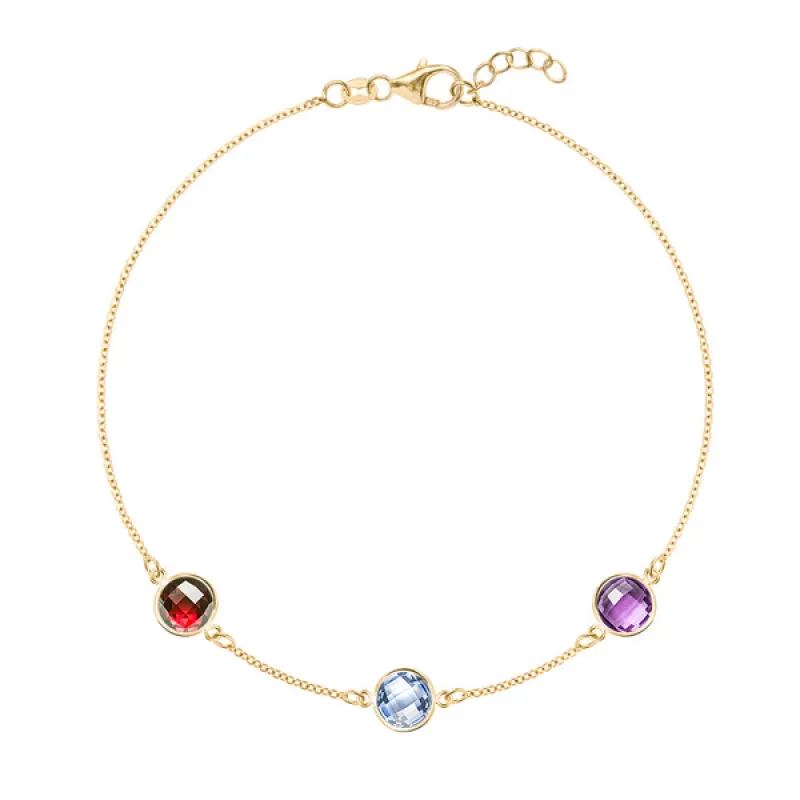 Personalized Grand 3 Birthstone Bracelet in 14k Gold sold by Haverhill