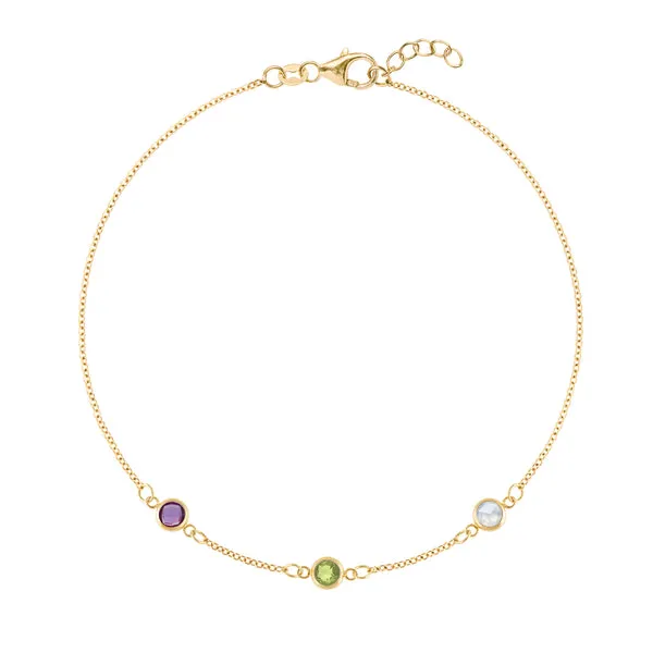 Personalized Classic 3 Birthstone Bracelet in 14k Gold sold by Haverhill
