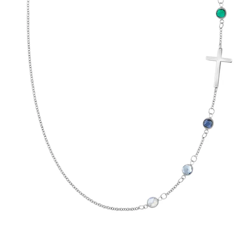 Personalized Classic Cross & 4 Birthstone Necklace in 14k Gold sold by Haverhill