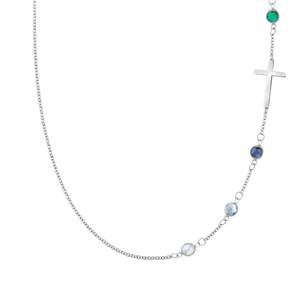 Personalized Classic Cross & 4 Birthstone Necklace in 14k Gold sold by Haverhill