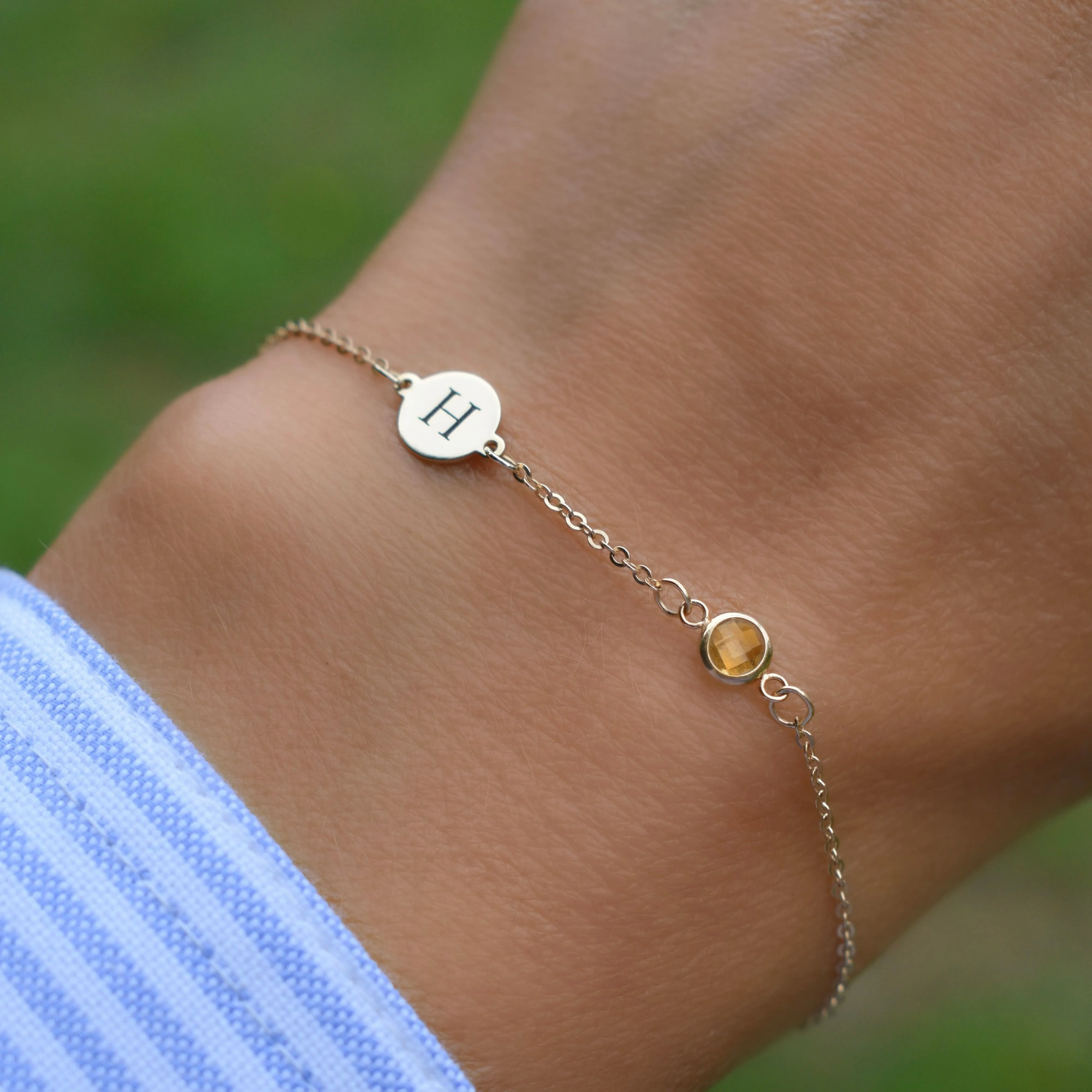 Personalized Classic 1 Letter & 1 Citrine Bracelet in 14k Gold (November) sold by Haverhill product image thumbnail 3