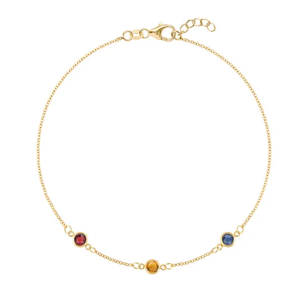Personalized Classic 3 Birthstone Bracelet in 14k Gold sold by Haverhill