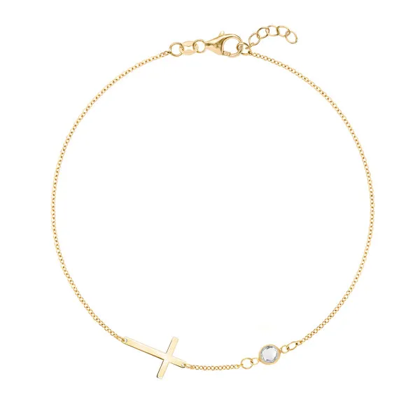 Personalized Classic Cross & 1 Birthstone Bracelet in 14k Gold sold by Haverhill