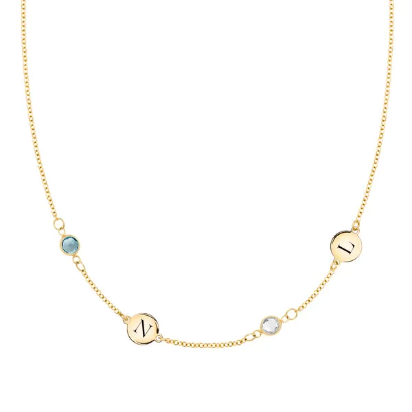 Personalized Classic 2 Letter & 2 Birthstone Necklace in 14k Gold (Double Spacing) sold by Haverhill