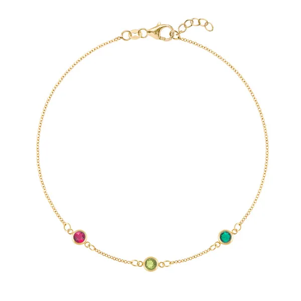 Personalized Classic 3 Birthstone Bracelet in 14k Gold sold by Haverhill