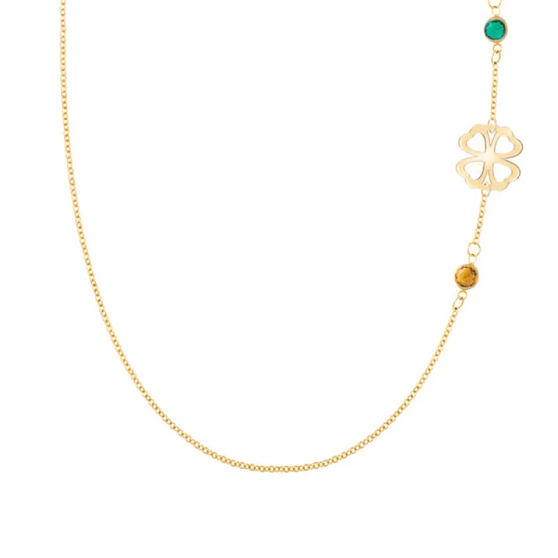 Personalized Classic Clover & 2 Birthstone Necklace in 14k Gold sold by Haverhill