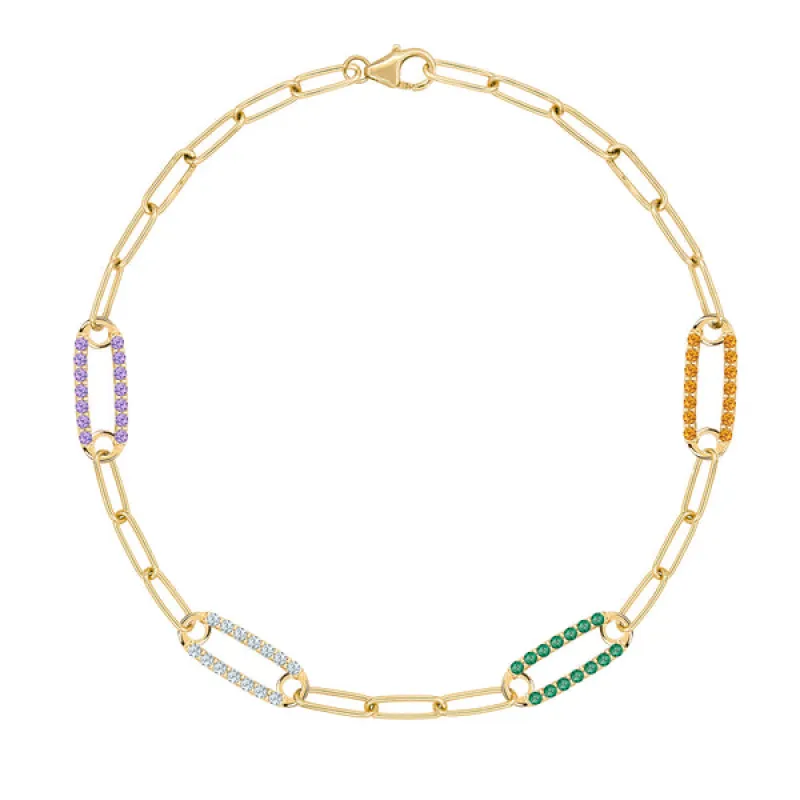 Personalized Adelaide 4 Pavé Birthstone Link Bracelet in 14k Gold sold by Haverhill