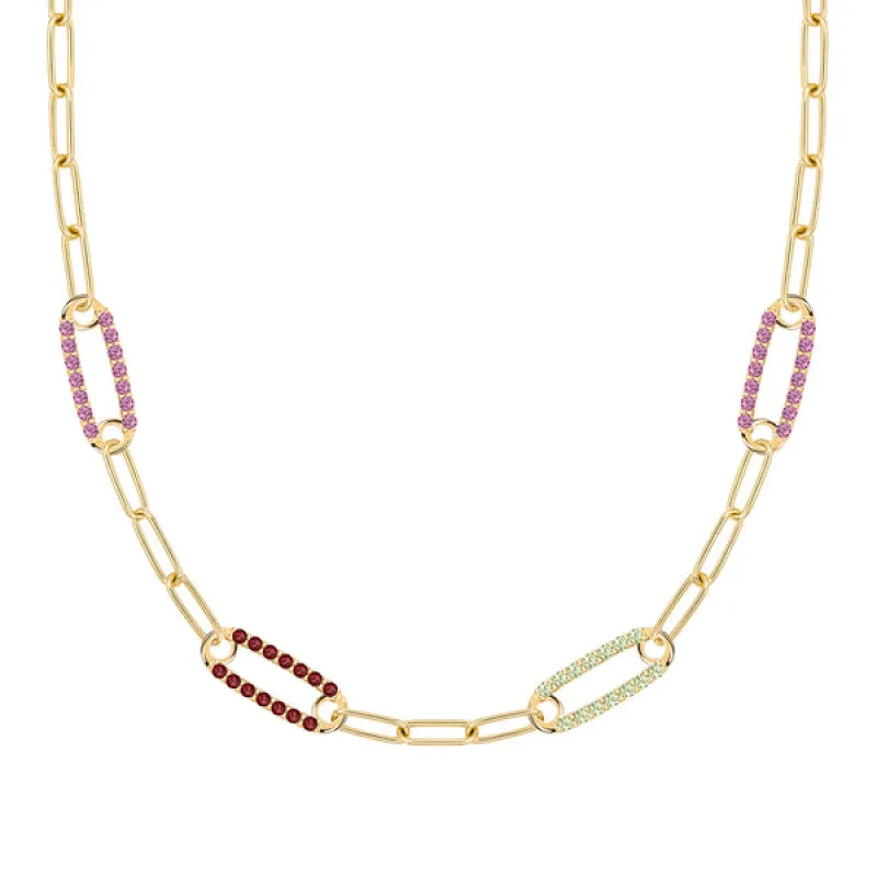 Personalized Adelaide 4 Pavé Birthstone Link Necklace in 14k Gold sold by Haverhill