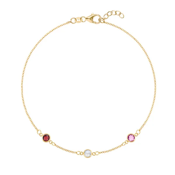 Personalized Classic 3 Birthstone Bracelet in 14k Gold sold by Haverhill
