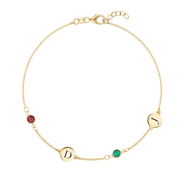 Personalized Classic 2 Letter & 2 Birthstone Bracelet in 14k Gold sold by Haverhill