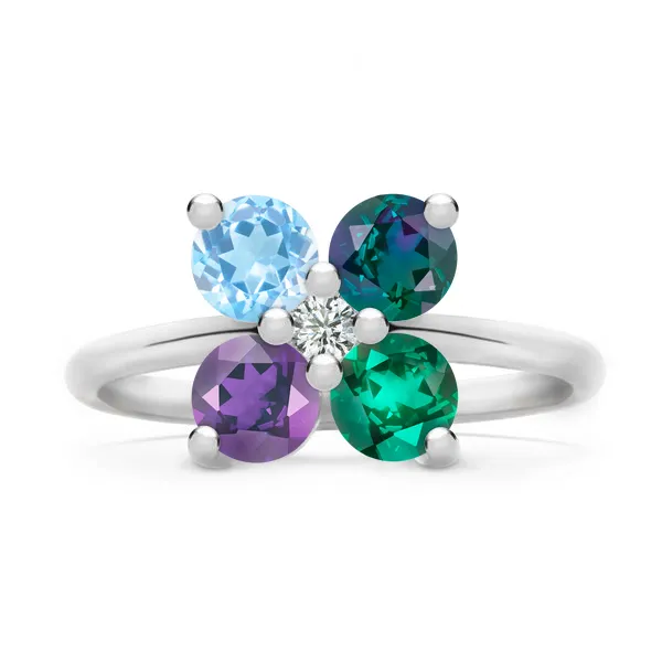 Personalized Greenwich 4 Birthstone & Diamond Ring in 14k Gold sold by Haverhill