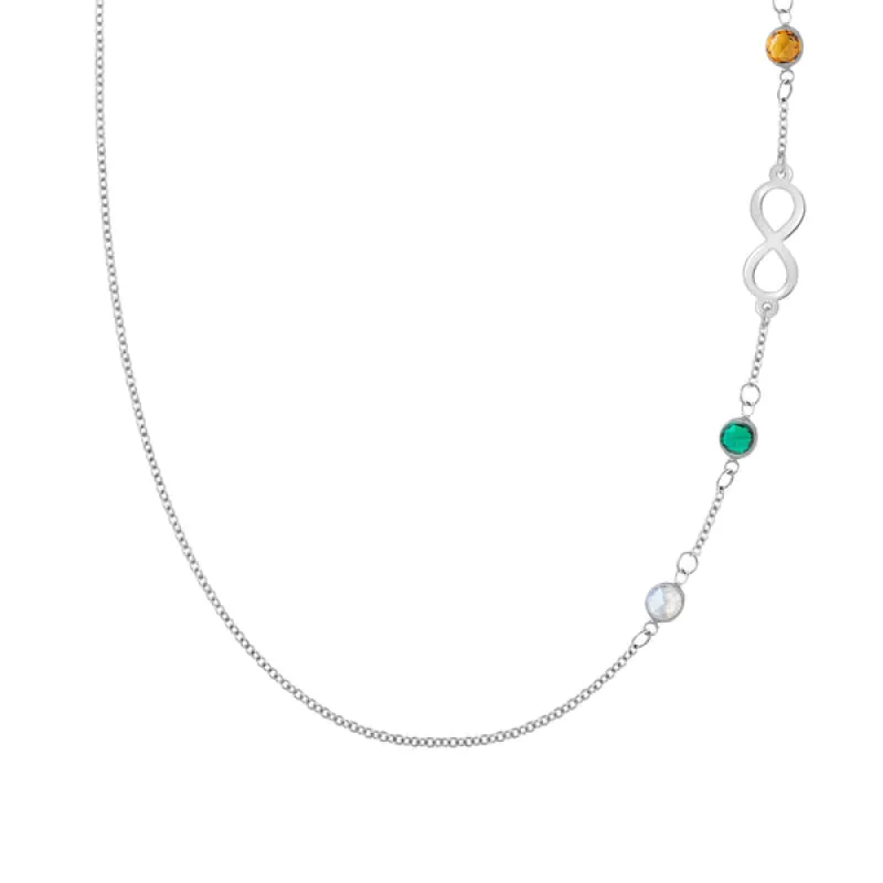 Personalized Classic Infinity & 3 Birthstone Necklace in 14k Gold sold by Haverhill