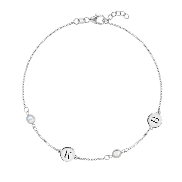 Personalized Classic 2 Letter & 2 Birthstone Bracelet in 14k Gold sold by Haverhill