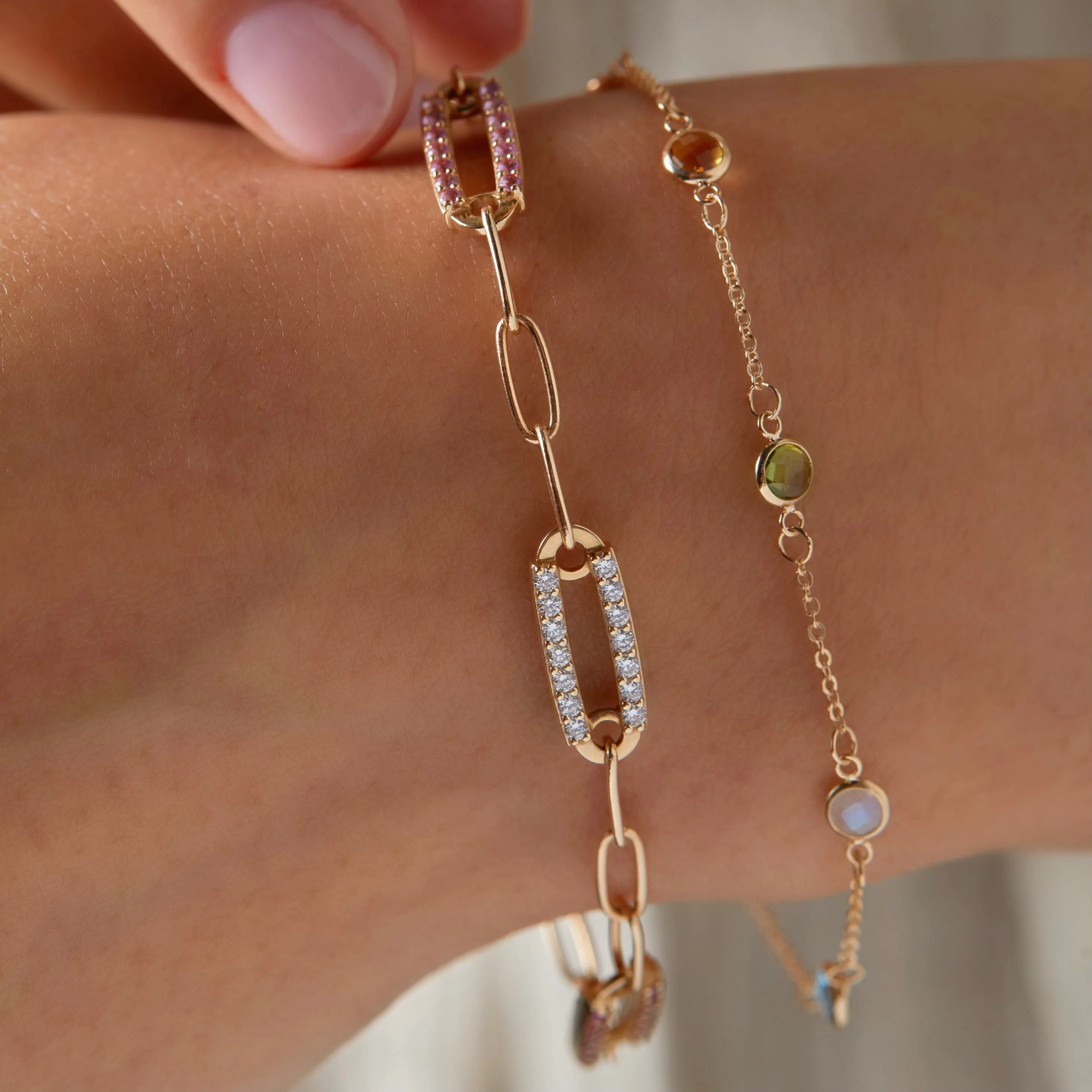 Personalized Adelaide 4 Pavé Birthstone Link Bracelet in 14k Gold sold by Haverhill product image thumbnail 3