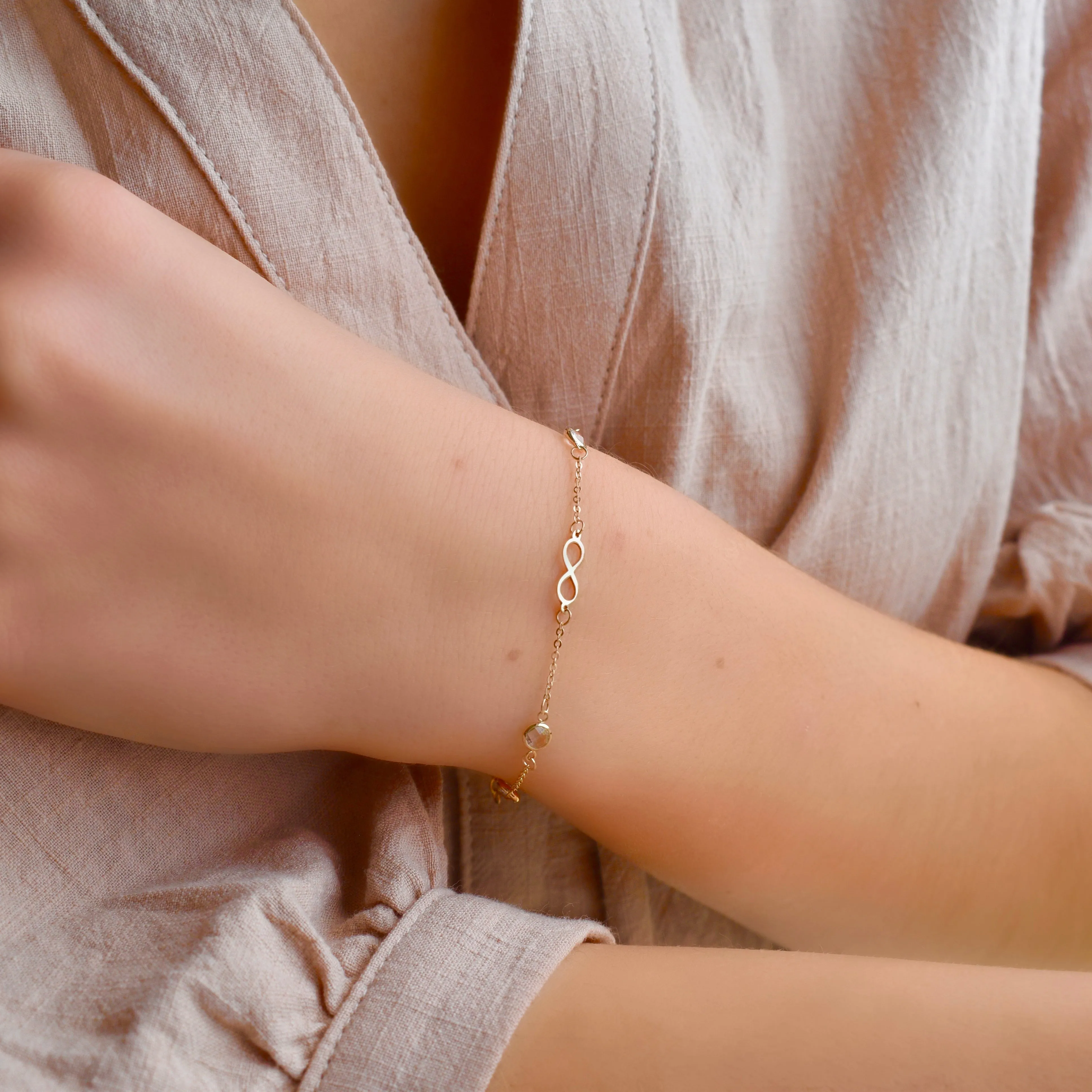 Personalized Classic Infinity & 3 Birthstone Bracelet in 14k Gold sold by Haverhill product image thumbnail 2