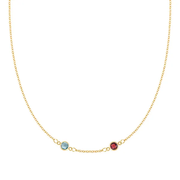 Personalized Classic 2 Birthstone Necklace in 14k Gold (Centered) sold by Haverhill