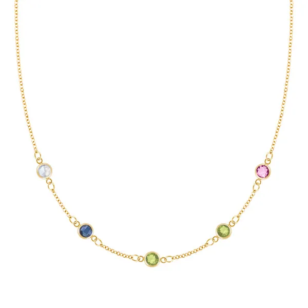 Personalized Classic 5 Birthstone Necklace in 14k Gold sold by Haverhill