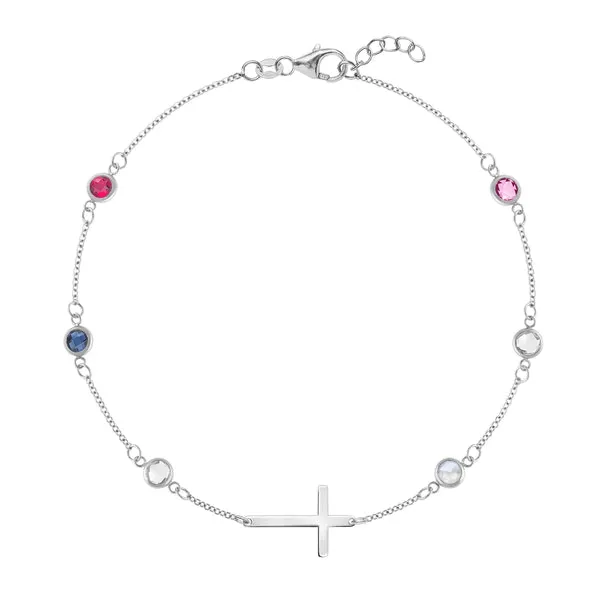 Personalized Bayberry Birthstone Cross Bracelet in 14k Gold sold by Haverhill