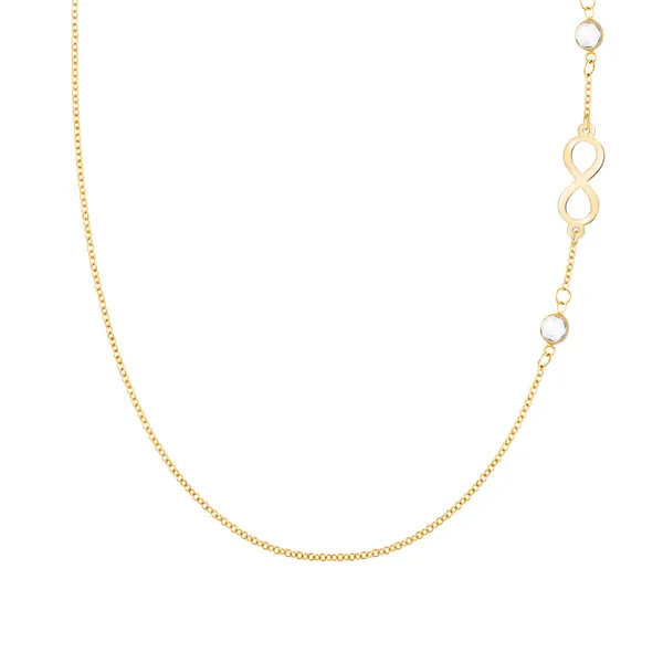 Personalized Classic Infinity & 2 Birthstone Necklace in 14k Gold sold by Haverhill