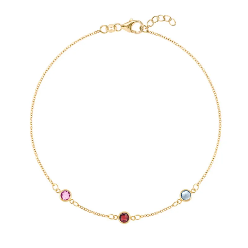 Personalized Classic 3 Birthstone Bracelet in 14k Gold sold by Haverhill