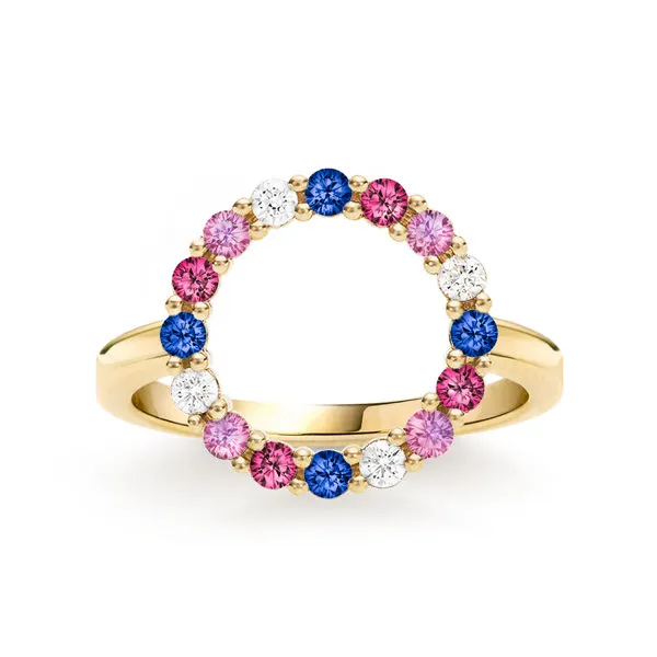 Personalized Rosecliff Circle Birthstone Ring in 14k Gold sold by Haverhill