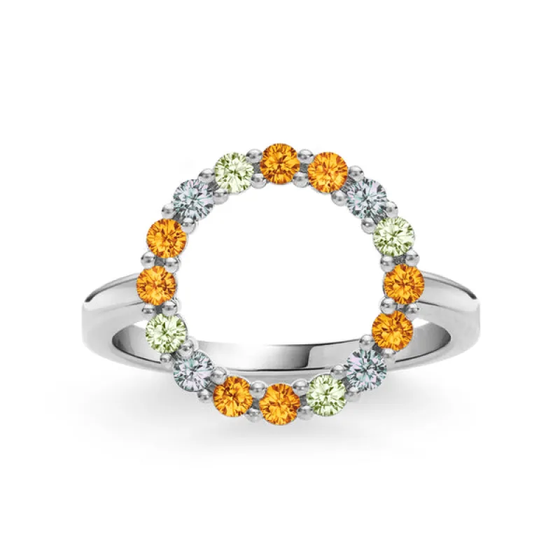 Personalized Rosecliff Circle Birthstone Ring in 14k Gold sold by Haverhill