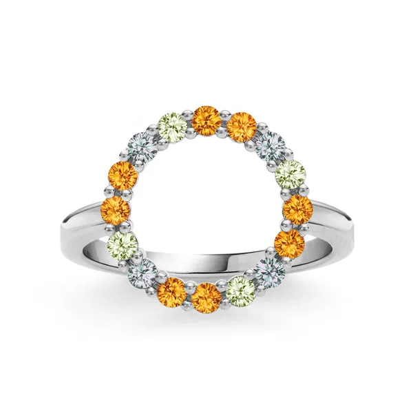 Personalized Rosecliff Circle Birthstone Ring in 14k Gold sold by Haverhill